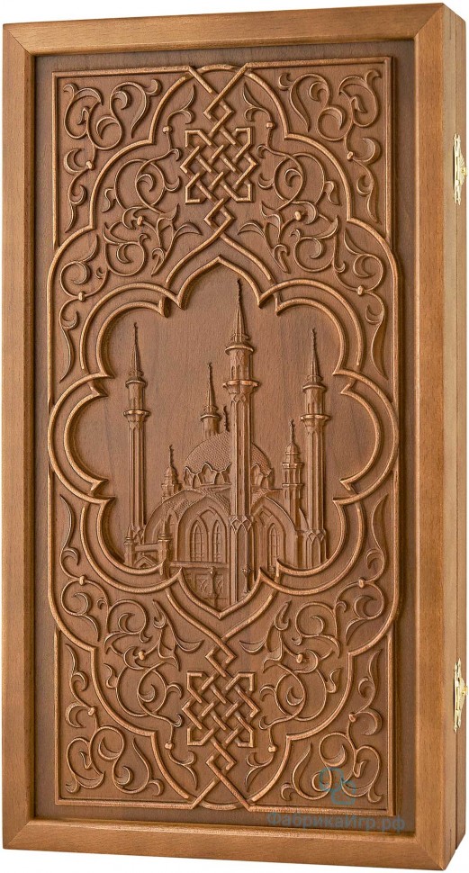 Деревянные резные нарды "Мечеть Кул-Шариф" бук патина (50x58см)