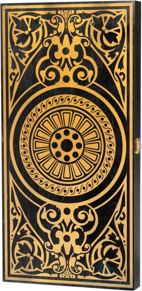 Деревянные нарды "Круговой орнамент" чёрно-золотистые (48x48см)