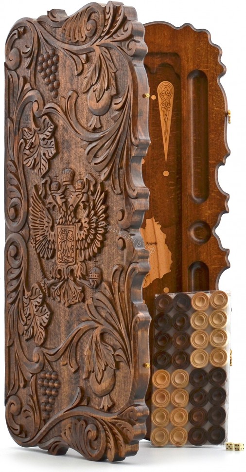 Деревянные резные нарды "Два герба" мастер Мхитар Аветян (62x64см)